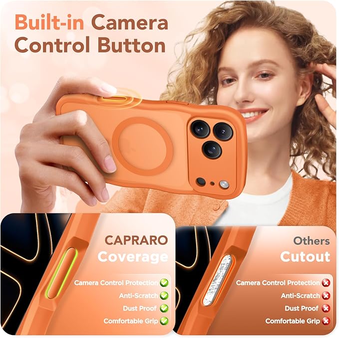 CAPRARO Magnetic for iPhone 17 Pro Max Case for Women Girls, Upgraded [Full Camera Protection] [Compatible with MagSafe] Cute Wave Translucent Matte Phone Case for iPhone 17 Pro Max, Cosmic Orange