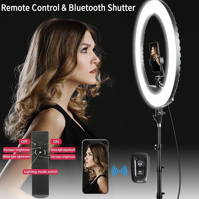21 inch LED Ring Light with Tripod Stand, Video Ring Light for Selfie Photography Vlog Recording Conference Meeting Studio Portrait YouTube TikTok Makeup with Carrying Bag and Remote Control, CRI>97