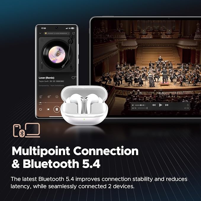 SoundPEATS Air5 Pro Hi-Res Wireless Earbuds, LDAC & aptX Lossless, 10mm Hi-Fi Driver, Snapdragon Sound, Adaptive ANC, 37H Battery, BT 5.4, IPX5 Waterproof, Multipoint Connection