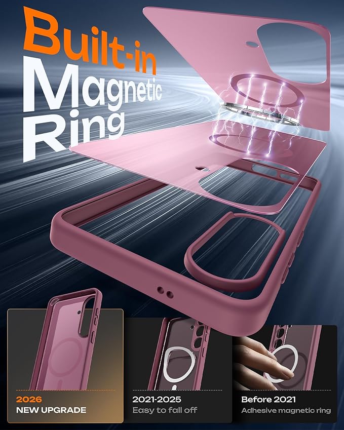 TOCOL for Samsung Galaxy S26 Case, Compatible with Magsafe, Full Camera Protection, Built-in Magnetic Ring, Drop Protection, Translucent Matte Phone Case for S26 6.3 inch (Plum)