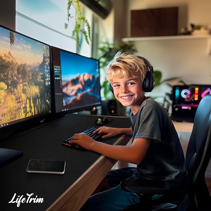 LifeTrim 55” x 23” XXL Mouse Pad Gaming 5mm Thick Extended Keyboard Mat Full Desk Cover Pad XXL Mat Giant Extra Large Gaming Mouse Pad XXXL Mousepad Black Large Desk Mats Deskpad