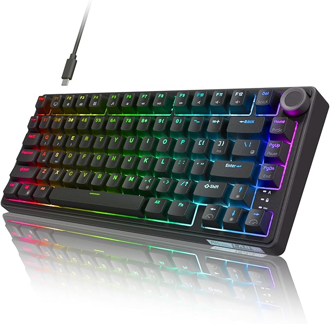RK ROYAL KLUDGE R75 Wired Mechanical Gaming Keyboard, 75% Hot-Swap Mechanical Keyboard Volume Knob, Soft Pre-lubed Tactile Brown Switch
