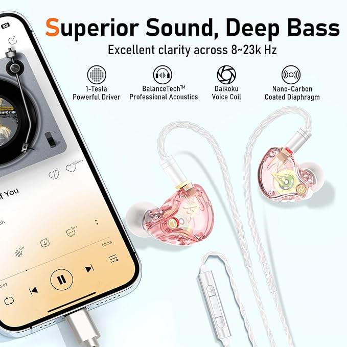 Vibes 202MC USB-C Wired Earbuds - USBC HiFi in Ear Headphones for iPhone 17/16/15 - Noise Isolating Ear Buds w/ Mic - Clear Sound, Deep Bass & Comfort-Fit Earphones - Silver Plated Cord, Carrying Case