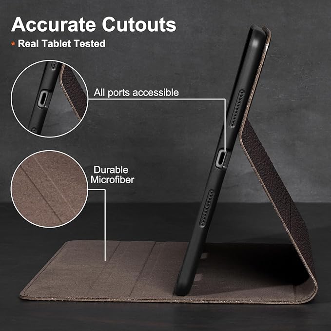 Gexmil Genuine Leather Case for iPad mini 7 (A17 Pro) 2024,iPad mini 6 Generation 8.3 Inch Case 2021, Anti Fingerprint/Slip,Cowhide Folio Cover Auto Sleep/Wake with Adjustable Stand,Sand Dark Brown