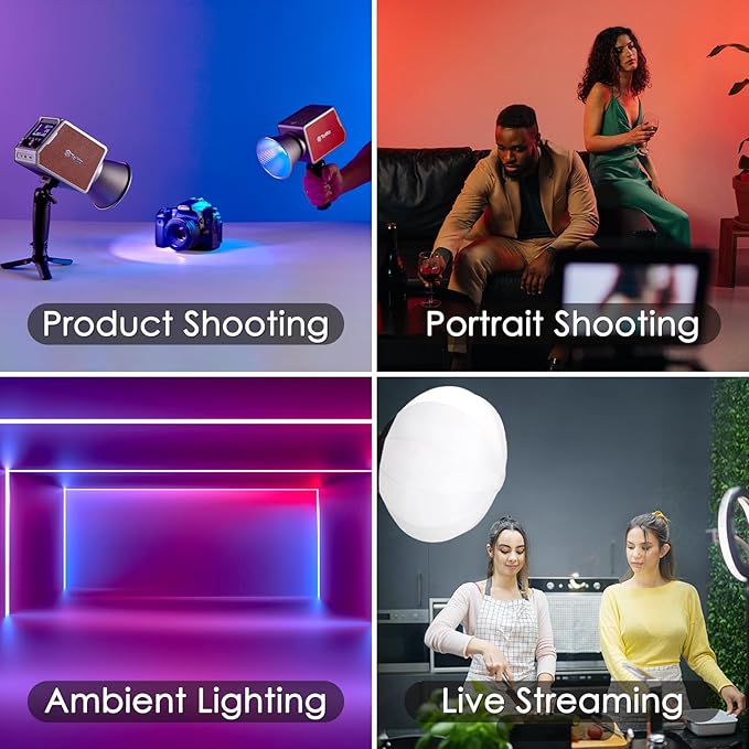 Tolifo 100W RGB LED Video Light with 18000mAh Battery, Portable 360° Full Color Studio Lights, COB Continuous Output for Creative Photography Lighting/Video Recording, 2700K-6500K CRI97+ 20 Effects