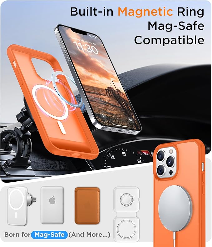 Magnetic Compatible with iPhone 13 Pro Case, [Built-in Invisible Kickstand][Compatible with MagSafe] [Military Grade Shockproof] Slim Translucent Matte Phone Case for iPhone 13 Pro 6.1"