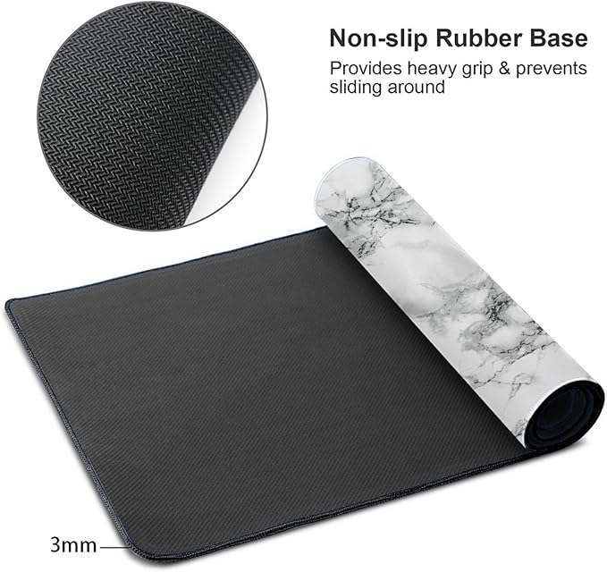 Black and White Marble Large Extended Mouse Pads XL Mousepad with Stitched Edges Non-Slip Rubber Base Computer Keyboard Pad Desk Mat for Home Office Desk Decor, 29.5" X 15.8"