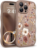 GVIEWIN for iPhone 16 Pro Max Case Compatible with MagSafe [Curly Wave Edge][Full Camera Protection] Floral Translucent Shockproof Magnetic Women Phone Case for 16 Pro Max, Corn Poppy/Brown