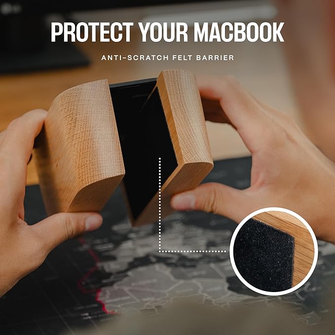 COREMINDED Adjustable Vertical Laptop Stand for Desk, Wooden Laptop Holder, MacBook Pro Stand, Wood Mac Air Dock (Solid Oak)