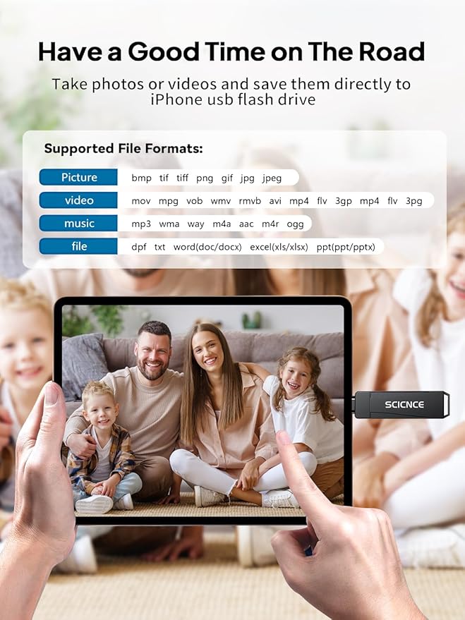 512GB Phone Flash Drive Photo Stick, USB Memory Stick for Photo Video Backup & Storage, No APP Required, Compatible with iPhone iPad Android PC, Space Gray