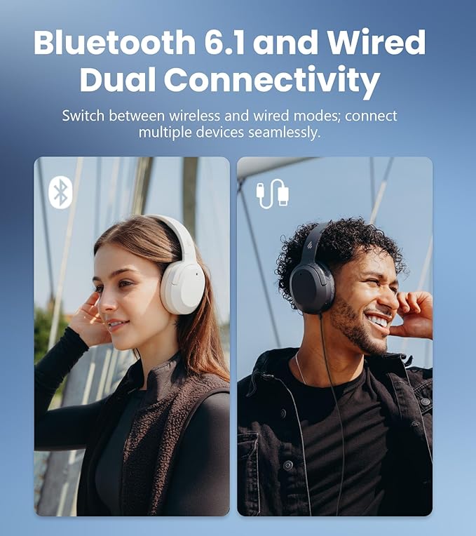 Edifier W820NB Plus Gen 2 Wireless Over-Ear Noise Cancelling Headphone, -49 dB ANC, LDAC Hi-Res Audio, 88H Playtime, Spatial Sound, AI Clear Calls, Bluetooth V6.1 & Multipoint - Smoky Pink
