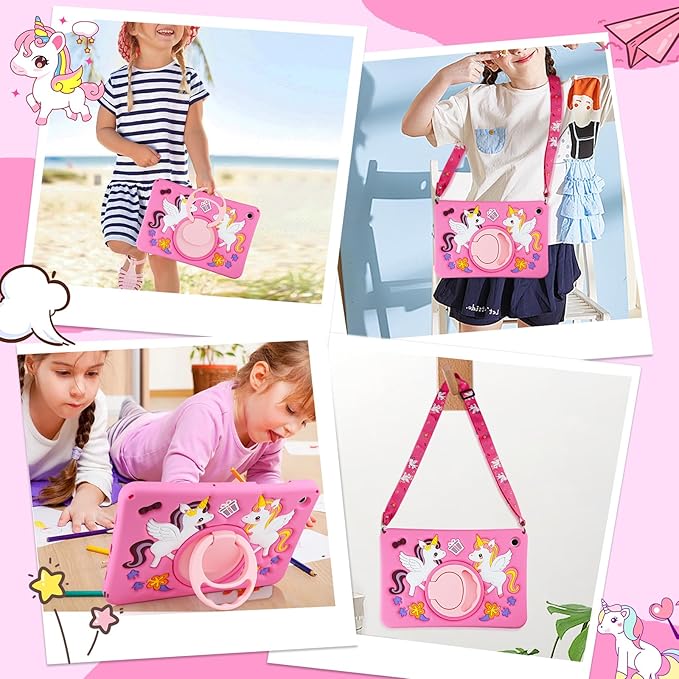 HianDier for Samsung Galaxy Tab A9+ Plus Case Cute Unicorn Silicone for Samsung A9 Plus Tablet Case with Detachable Strap and Rotatable Stand Shockproof Cover for Galaxy Tab A9+ 11" 2023-Rose Pink