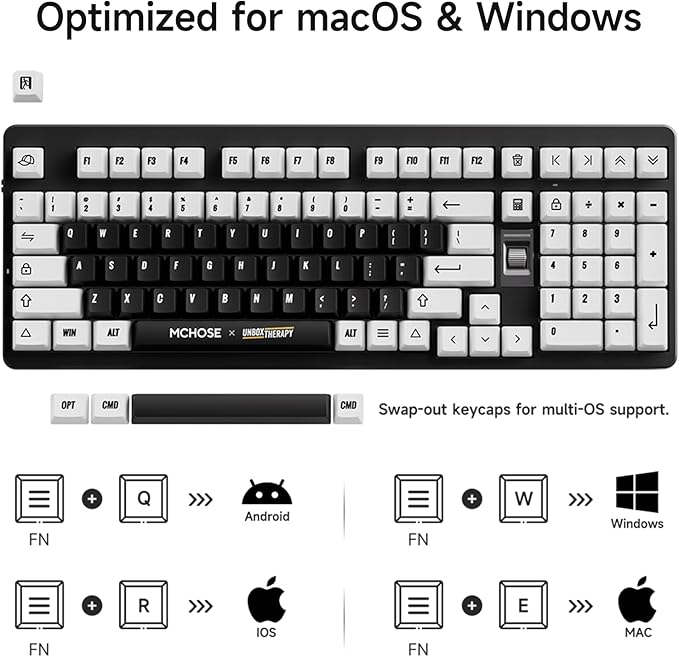 MCHOSE UT98 Wireless Mechanical Keyboard Compact Gaming Keyboard with Knob Tri-Mode Connection Hot Swappable Custom Creamy Keyboard Gasket Structure Pre-lubed Linear Switches RGB Classic ICY