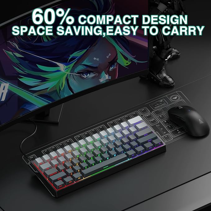 Aula WIN60 HE - 60% Mechanical Gaming Keyboard Wired, Hall Effect Magnetic Switch Hot Swappable,8000 Hz Polling Rate, RGB Keyboard 60 Percent Compact Design for PC (Gradient Gray)