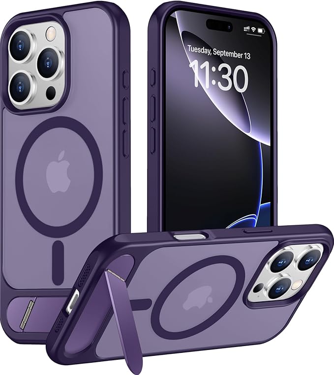 Magnetic Compatible with iPhone 16 Pro Max Case, [Built-in Invisible Kickstand][Compatible with MagSafe] [Military Grade Shockproof] Slim Translucent Matte Phone Case for iPhone 16 Pro Max 6.9"