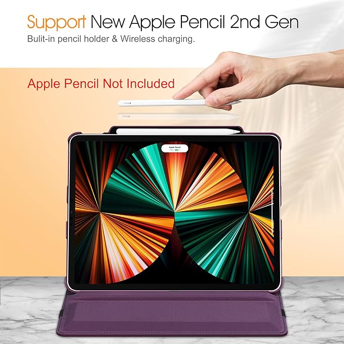 Fintie Rotating Case for iPad Pro 12.9-inch 6th Generation 2022-360 Degree Swiveling Protective Cover with Pencil Holder, Auto Sleep/Wake, Also Fit iPad Pro 12.9" 5th/4th/3rd Gen, Purple