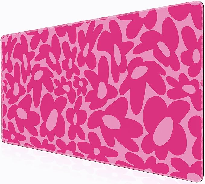 L-SPOUTTO Pink Gaming Mouse Pad Large Desk Mat XXL Mouse Pad Non-Slip Rubber Base Keyboard Pad Waterproof Desktop Mat for Laptop Computer Work Game Home Office-Hot Pink Daisy