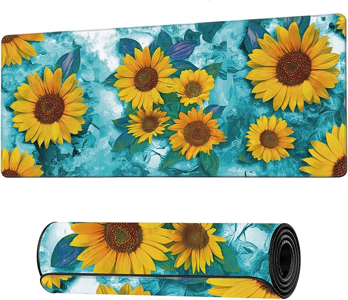 Modern Abstract Art Sunflowers Gaming Mouse Pad XXL Large Desk Mouse Pad Keyboard Mat with Stitched Edges Waterproof Non-Slip Desk Mat for Laptop,Keyboard,Computer 35.4 * 15.7 Inch