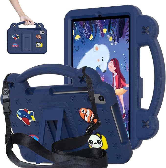 AKABEILA Compatible with Lenovo Tab M10 Plus(3rd Gen) 10.6 (2022)/Huawei MatePad Pro 10.8 (2019/2021)/SE 10.4(2023)/Samsung Tab A8 10.5 Tablet Case, Kids Case with Shoulder Strap - Navy Blue