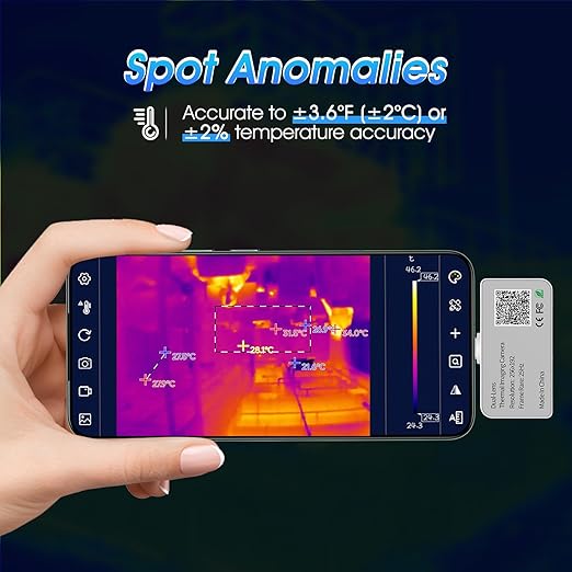 Thermal Imaging Camera Android 256x192 IR Resolution,640x480 Super Resolution Thermal Imaging Camera -15°Cto 600°C TEM Range for Smartphones(not for iOS) IP54