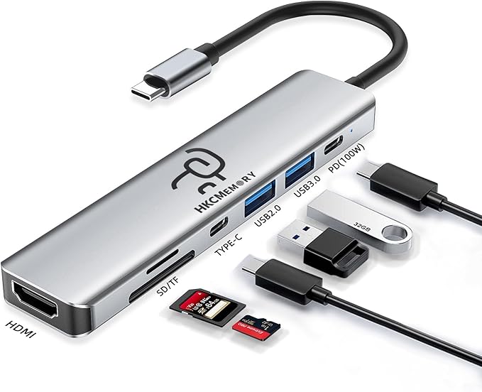 USB C Hub 7-in-1 Multi-Port Adapter, 4K HDMI Dongle, 100W PD, USB 3.0/2.0 Ports, SD/TF Card Reader, USB-C Docking Station for MacBook Mac Pro/Air, Dell XPS, HP, Lenovo Thinkpad