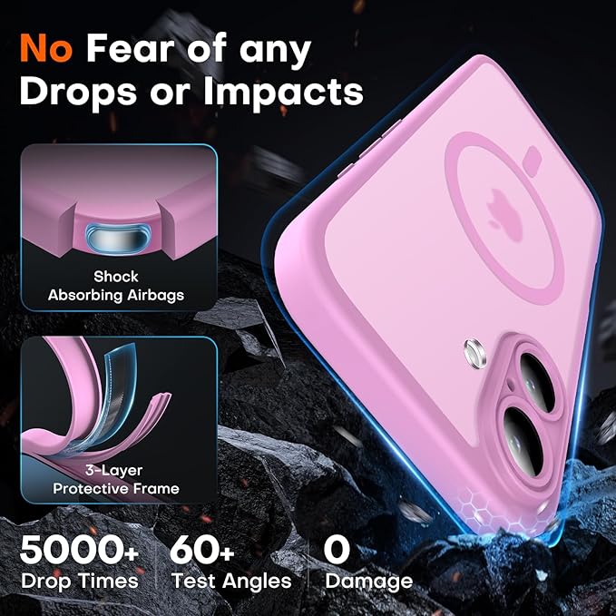 TOCOL Magnetic for iPhone 16 Case, Upgraded Full Camera Protection, Compatible with Magsafe, Drop Protection, Translucent Matte Back Bumper Phone Cover 6.1-Inch (Peony)