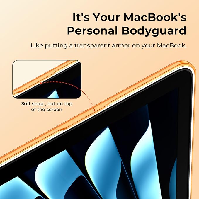 EooCoo Hard Case Compatible with MacBook Air 13.3 inch M1 Chip 2021-2018 with Retina Display, Air 13.3 inch Plastic Protective Case + Transparant Keyboard Cover + Screen Protector, Crystal Orange