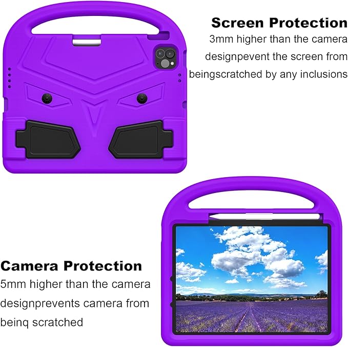 Kids Case for Apple iPad Air 11-inch M3 (2025) /M2 (2024) with Pencil Holder/Handle/Kickstand Lightweight Soft EVA Foam Shockproof Stand Tablet Cover for iPad Air 11" M3/M2, Purple Bird
