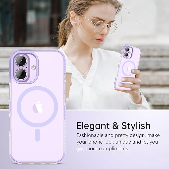 BENTOBEN Magnetic for iPhone 17 6.3" Case, Compatible with Magsafe Military Shockproof Protective Bumper Cute Transparent Slim Anti-Yellowing Women Girl Men Phone Case for iPhone 17 Cover,Clear Purple