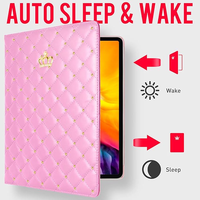 Changjia for iPad Pro 11 inch Case, Cute Crown Bling Diamond PU Leather Smart Auto Sleep/Wake Stand Shockproof Cover for iPad Pro 11 Inch (Pink)