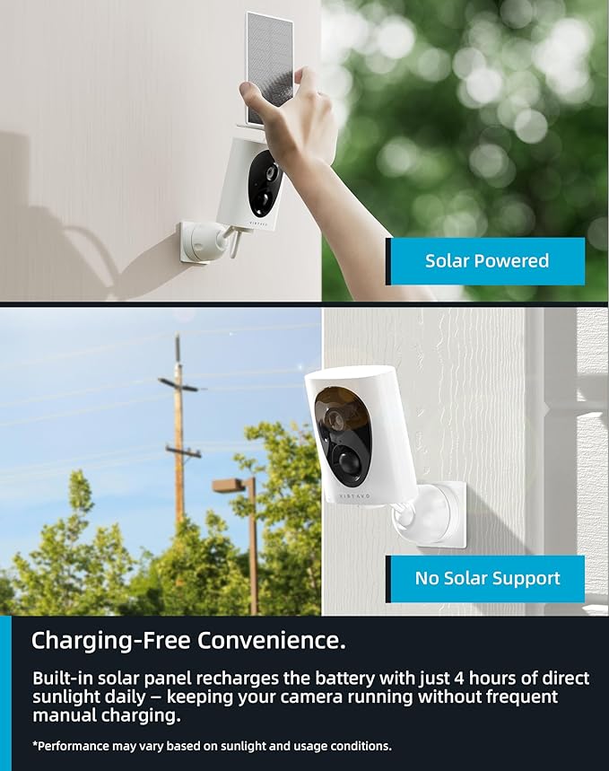 VIRTAVO SolarFlask 2K Solar Security Cameras Wireless Outdoor, Starlight Lens, Color Night Vision, PIR Motion Detection, Battery-Powered, 2-Way Audio, Weatherproof, Cloud/SD Storage, 2.4GHz WiFi