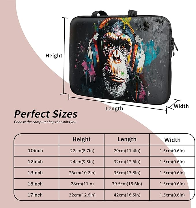 Laptop Sleeve Case Bag 15 inch, Music Monkey Slim Carrying Case Durable Handbag Travel Laptop Bag for 15 inch MacBook Air M3/M2/15 Pro/Surface Laptop 7/6/5/4/3/ Dell XPS 15 Plus