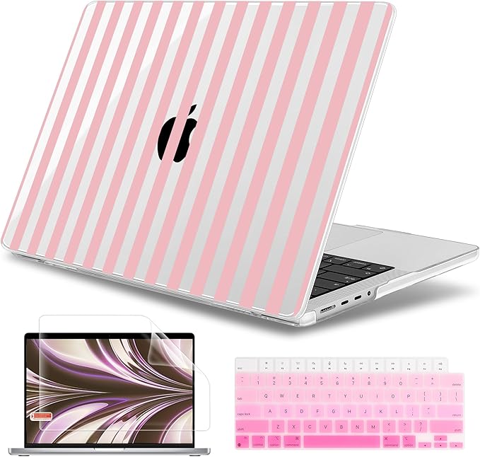 May Chen for 2026 MacBook Pro 14-inch M5 M4 M3 M2 M1 Pro/Max Chip, Release 2026 2025-2021, Model A3427 A3426 A3434 A3112 A3401 A3185, Plastic Hard Shell with Keyboard Cover, Pink Stripes
