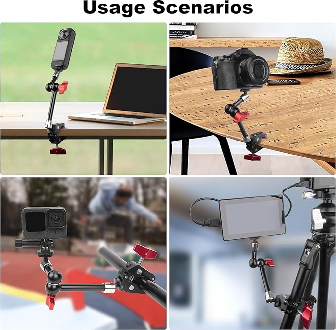 9" Articulating Magic Arm with Super Clamp, Magic Arm Camera Mount with Crab Clamp, Desk & Tube Camera Arm Friction Arm for DSLR Action Camera Monitor Video Light, Max. Load 5.5lbs (SY008)
