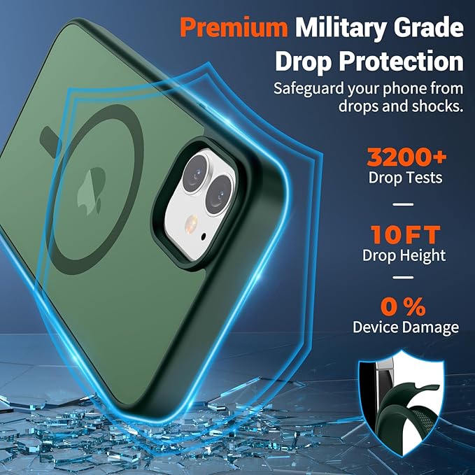 SUPFINE Magnetic for iPhone 12 Case/iPhone 12 Pro Case (Compatible with MagSafe)(Military Grade Drop Protection) Slim Translucent Matte Shockproof with Anti-Fingerprint Phone Case,Forest Green