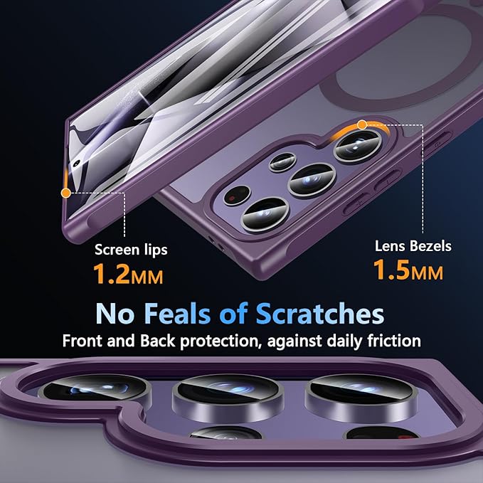 OWKEY for Samsung Galaxy S24 Ultra Case 6.8'', Magnetic S24 Ultra Case Compatible with Magsafe, [Shockproof Military] Translucent Back Slim Bumper Cover Phone Case Samsung S24 Ultra, Purple