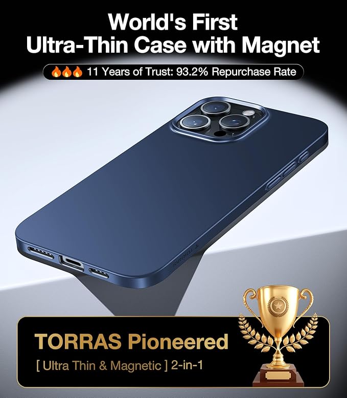 TORRAS Magnetic Slim-Fit for iPhone 16 Pro Max Case 6.9 inch, Ultra-Thin 16 ProMax Phone Case Compatible with MagSafe, Light Anti-Scratch Matte Hard PC Bayer OriginFit, Navy Blue
