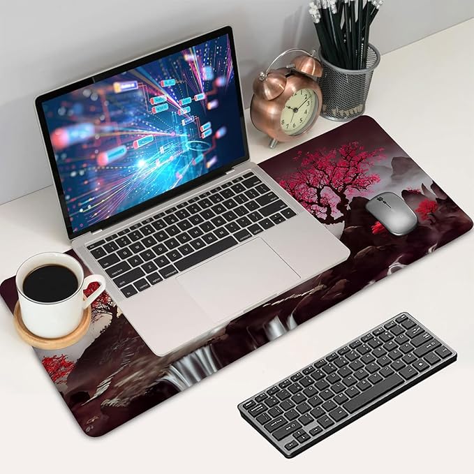 Japanese Desk Mat, Big Desk Pad, XXL Extended Gaming Mouse Pad, Large Mouse Pad for Desk Protector, Rubber Base Mousepad with Stitched Edges, Keyboard Mat for Work, Game, Office, Home | 31.5x15.7 inch