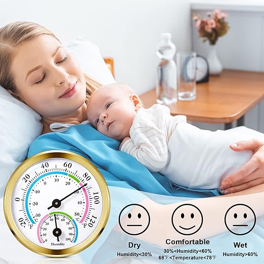 Weewooday 3 Pcs Indoor Outdoor Thermometer 2 in 1 Mini Home Temperature Humidity Hygrometer Monitor Gauge for Home Offices Wall(Gold,2.2 Inch)
