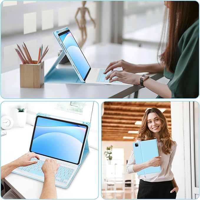 TaIYanG Keyboard Case for iPad Pro 11-inch M5/M4(2025/2024)- Detachable Magnetic Bluetooth Keyboard Case with Pencil Holder - Flip Stand Cover for iPad Pro 11 Inch 2024, Light Blue