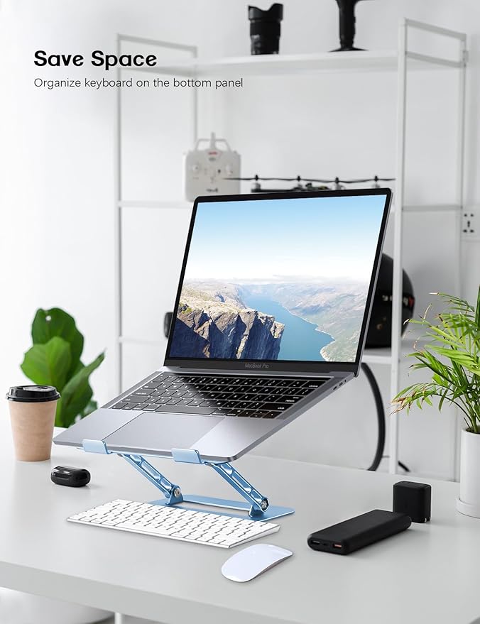 Aoviho Adjustable Laptop Stand for Desk,Portable Laptop Stand Holder and Riser,Foldable Aluminum Notebook Computer Stands for MacBook Air Pro HP Lenovo Dell Samsung Chromebook, 10-15.6 inch, Sky Blue
