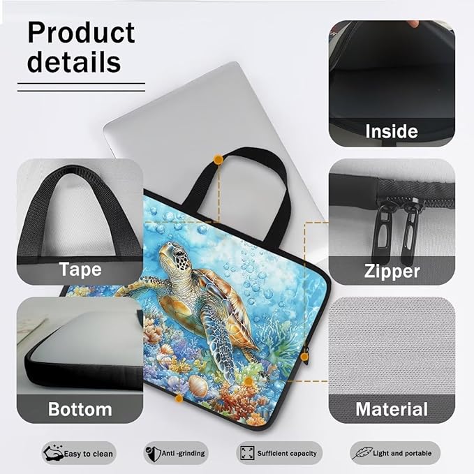 15 Inch Turtle Pattern Laptop Sleeve, Laptop Cover Computer Tablet Carrying Case with Handle, Lightweight Waterproof Tote Bags Notebook Sleeves for Men Women