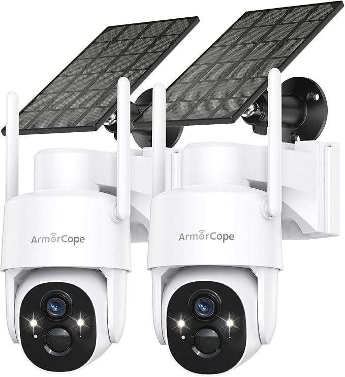Armorcope Solar Security Cameras Wireless Outdoor,360° View Battery Powered with Spotlight Color Night Vision,2K WiFi Home Security,PIR Sensor,Wireless Easy Install, 2.4 GHz Wi-Fi