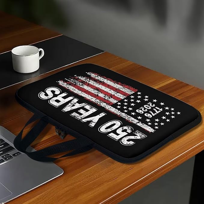 17 Inch Laptop Sleeve American Flag USA 250 Years Laptop Cover Computer Bag Tablet Carrying Case with Handle Tote Bags Notebook Sleeves Handbag Messenger Briefcase for 4th of July Decor