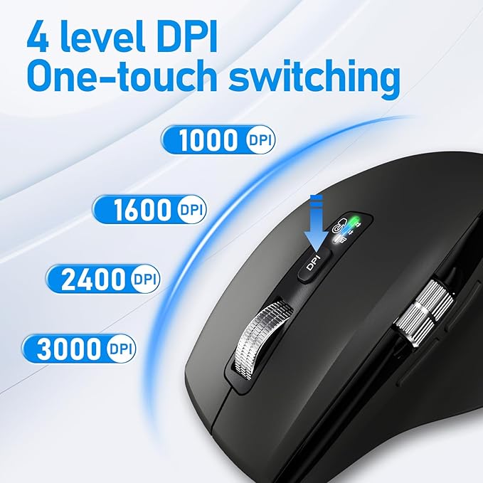 INFINMIND Wireless Bluetooth Side Scroll Mouse with Multi-Device, Ergonomic Computer Mice with Smart Flying Scroll, Quiet Click 4-Level DPI for Computer, Laptop, iPad, Tablet, MacBook (Black)