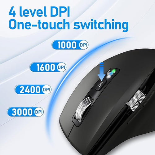 INFINMIND Wireless Bluetooth Side Scroll Mouse with Multi-Device, Ergonomic Computer Mice with Smart Flying Scroll, Quiet Click 4-Level DPI for Computer, Laptop, iPad, Tablet, MacBook (Black)