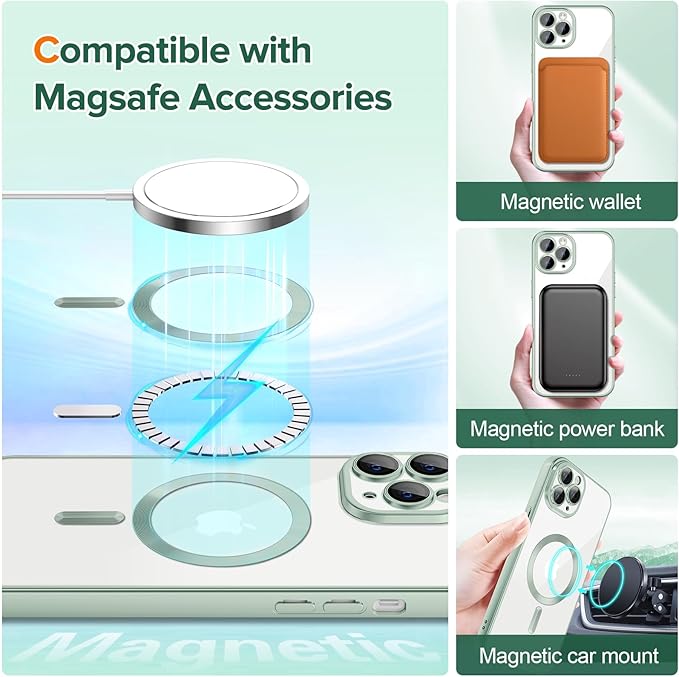 Hython Magnetic Clear for iPhone 11 Pro Case with Camera Lens Protector [Compatible with MagSafe] Luxury Plating Edge Slim Soft TPU Cover Protective Phone Case for iPhone 11 Pro 5.8", Matte Mint
