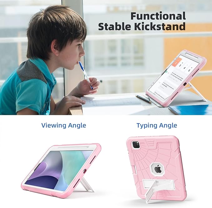 TSQQST Case for iPad Pro 11 Inch for Kids Girls with Pencil Holder | Rugged Shockproof Protective Case for iPad Pro 11 4th/3rd/2nd/1st Generation 2022 2021 2020 2018 | Pink