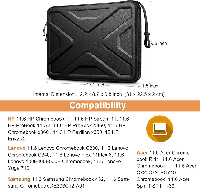 SITHON Hard Shell Laptop Sleeve Case for 11.6-inch Chromebook, Shock Absorption Computer Carrying Bag for 11.6" Samsung Chromebook 4/3/2, 12.4" Surface Laptop, 11.6" Lenovo/Acer/HP Ultrabook