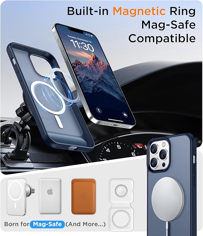 Magnetic Compatible with iPhone 13 Pro Case, [Built-in Invisible Kickstand][Compatible with MagSafe] [Military Grade Shockproof] Slim Translucent Matte Phone Case for iPhone 13 Pro 6.1"